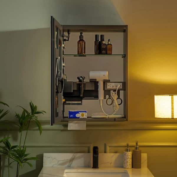 20 in. W x 28 in. H Rectangular Aluminum Surface-Mount Bathroom Medicine Cabinet with Mirror and LED Light