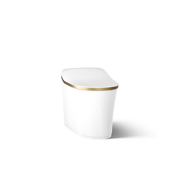 Eir 12 in. Rough In One-Piece 0.8/1.0 GPF Dual Flush Elongated Smart Bidet Toilet in White with Moderne Brushed Brass