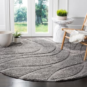 Florida Shag Gray 4 ft. x 4 ft. Round Solid Area Rug