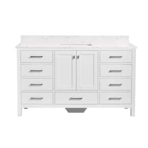 Mabelly 60 in. W x 22 in. D x 39 in. H Freestanding Bath Vanity in White with Belly White Cultured Marble Top