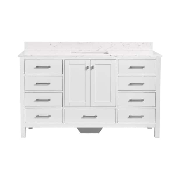 Mabelly 60 in. W x 22 in. D x 39 in. H Freestanding Bath Vanity in White with Belly White Cultured Marble Top