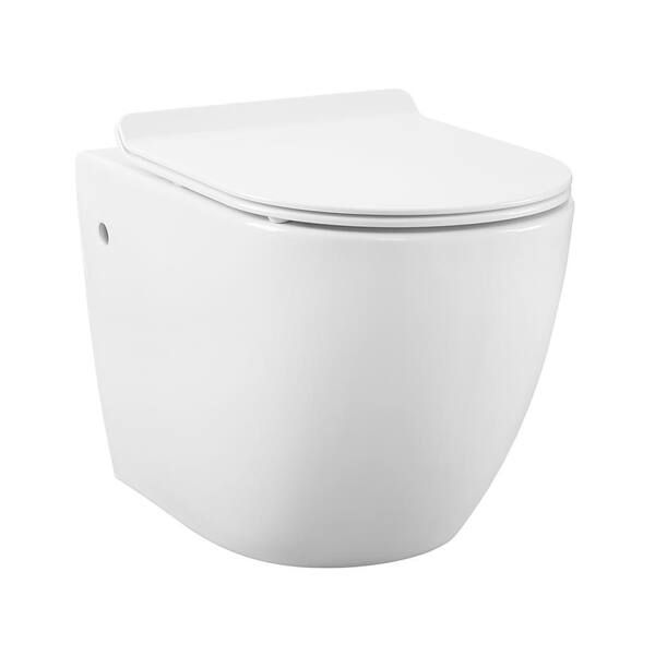 Swiss Madison St Tropez Wall Hung Toilet Bowl 0 8 1 28 Gpf Dual Flush Elongated In White Sm Wt449 The Home Depot - Wall Hung Toilet Seat Height