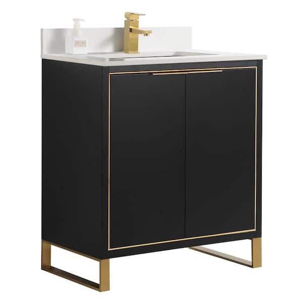 FINE FIXTURES Opulence 30 in. W x 18 in. D x 33.5 in. H Bath Vanity in Black Matte with White Single sink Top