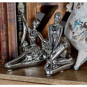 Silver Porcelain Dancer Sculpture (Set of 2)