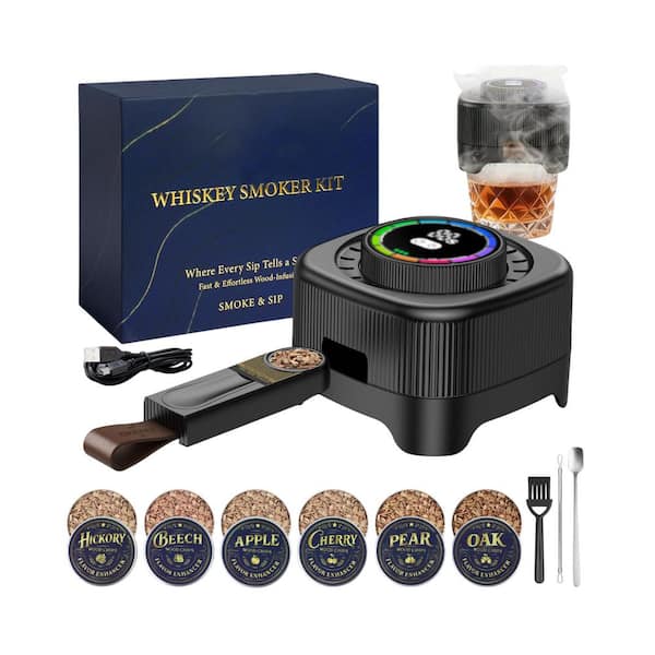 Electric Cocktail Whiskey Smoker Kit with 6 Wood Chips, Adjustable Timer, Ceramic Chamber, Smoke Infuser