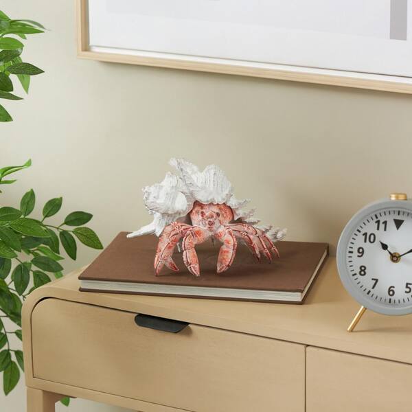 Litton Lane 9 in. x 6 in. Red Polystone Textured Crab Sculpture with White Shell