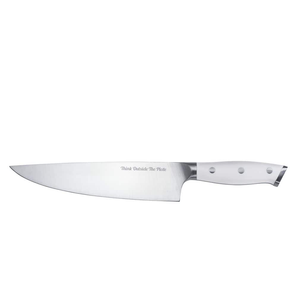 8 in. Stainless Steel Blade Full Tang Chefs Knives with White ABS Handle, 