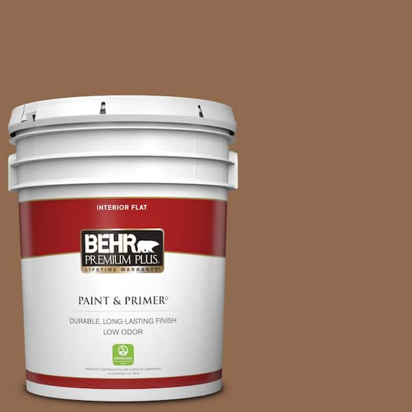 BEHR PREMIUM PLUS 5 gal. #PPU4-01 Caramel Swirl Flat Low Odor Interior Paint & Primer