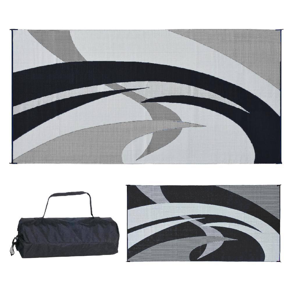 RV PATIO MAT CAMPING OUTDOOR MAT GRAPHIC 8x20-BLACK/GC1 