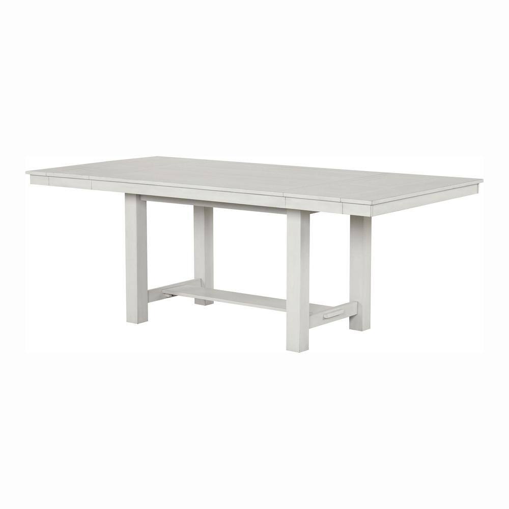 Sunn Rustic White Oak Wood 84 in. Block Trestle Base Extendable Dining Table with Side Leaf (Seats 6)