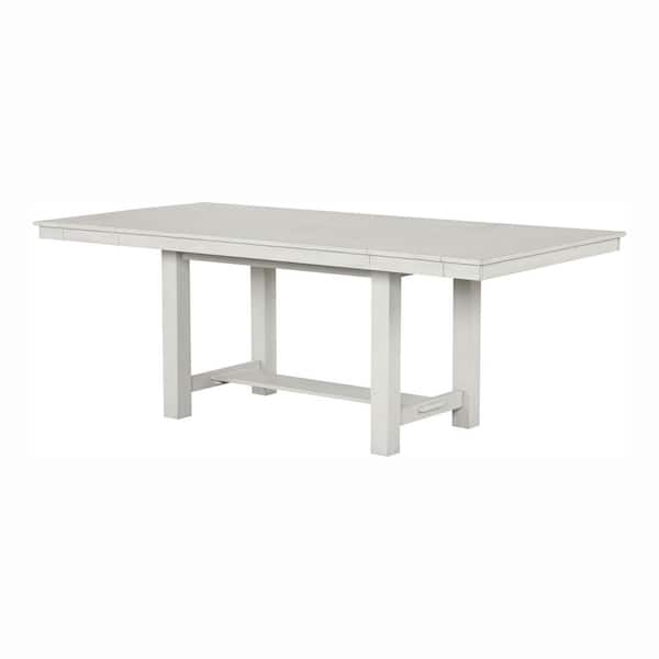 Sunn Rustic White Oak Wood 84 in. Block Trestle Base Extendable Dining Table with Side Leaf (Seats 6)