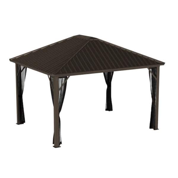 Sojag 10 ft. D x 12 ft. W Dakota Aluminum Gazebo with Galvanized Steel Roof Panels, 2-Track System, and Mosquito Netting