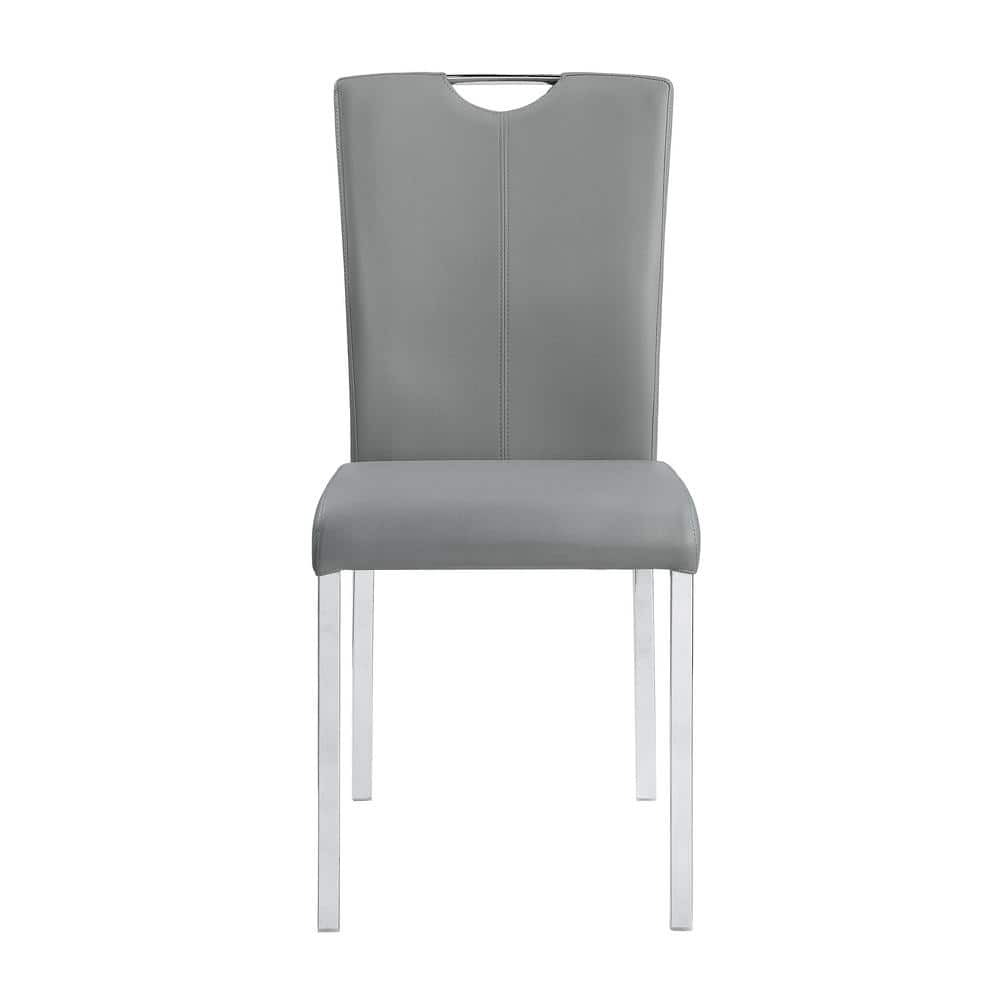 Gray Faux Leather Upholstered Side Chair with Chrome Metal Legs