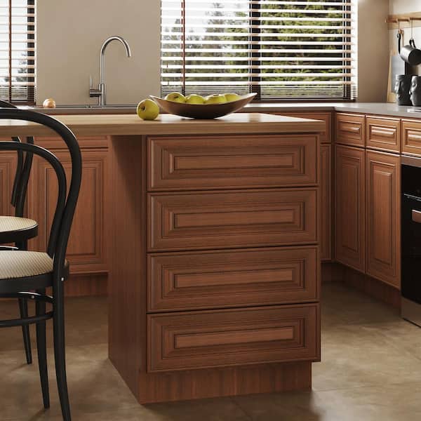 Unbranded 24 in. W x 24 in. D x 34.5 in. H in Cameo Scotch Plywood Ready to Assemble Kitchen Base Cabinet with 4 Drawers
