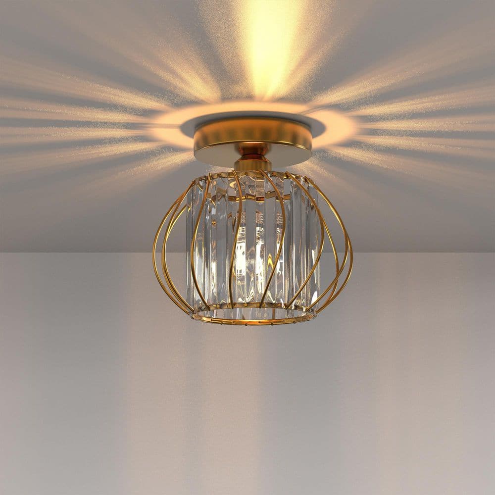 Briignite 7 in. 1-Light Gold Modern Crystal Semi Flush Mount Ceiling ...