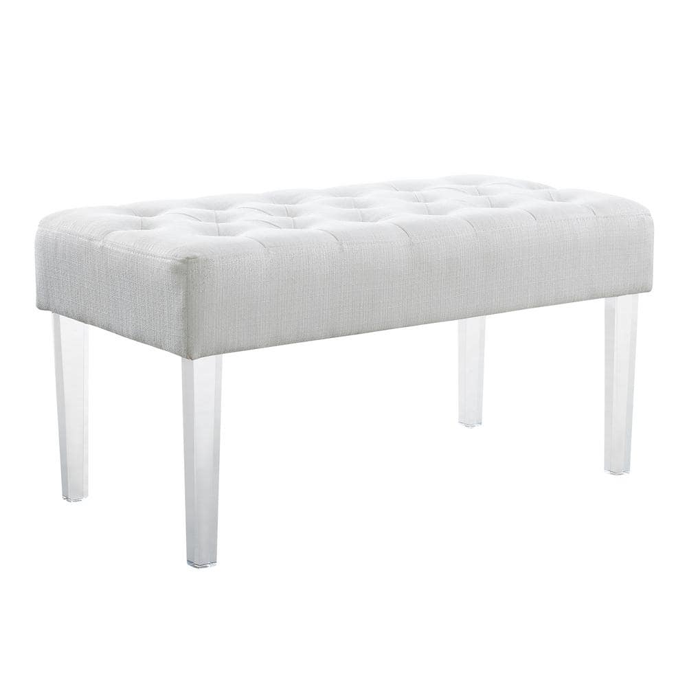 Ella White and Silver 35 in. Bedroom Bench Without Back