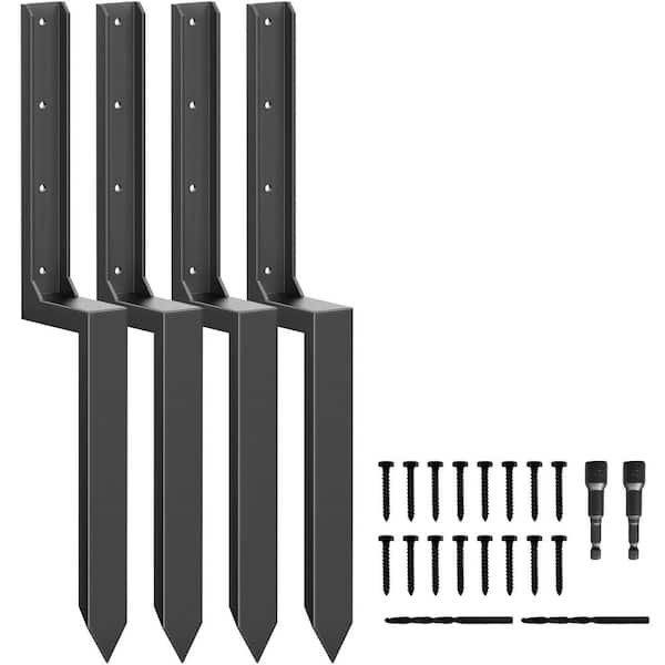 Heavy-Duty Black 11-Gauge Steel Fence Post Anchor Repair Kit for 4 x 4 and 6 x 6 Wood Posts (4-Pack)