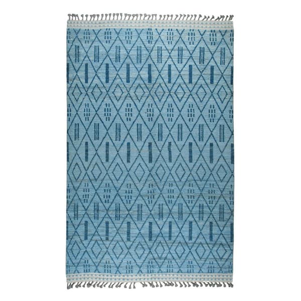Blue 12 ft. x 15 ft. Hand-Knotted Wool Contemporary Geometric Marrakech Handspun, Stylish and Elegant Rug, Area Rug