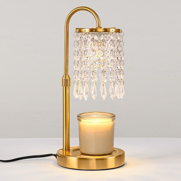 11 in. 1-Light Brass Gooseneck Desk Lamp with Crystal Base 50W GU10 Halogen Bulbs for Reading and Tasks 2-4-8 Hour Timer