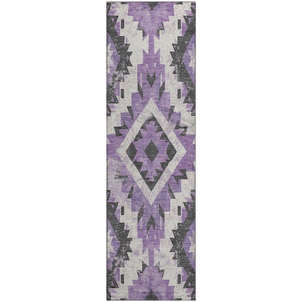 Mayfield Premium Machine Washable Abstract AMF1878 Purple 2 ft. 3 in. x 7 ft. 6 in. Runner Rug