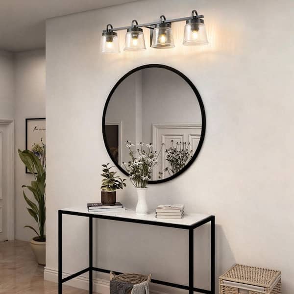 30.9 in. 4-Light Matte Black Vanity Light Dimmable 3-Color with Modern Wavy Glass for Bathroom (Bulbs Not Included)