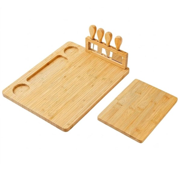 Large Bamboo Cheese and Charcuterie Platter Set for Serving Snacks, Entertaining, Housewarming or Gift Use