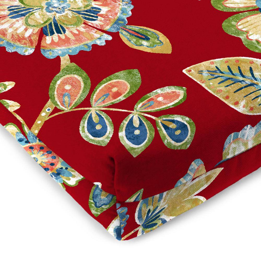 Daelyn Cherry Red Floral Outdoor Bench Cushion with Ties