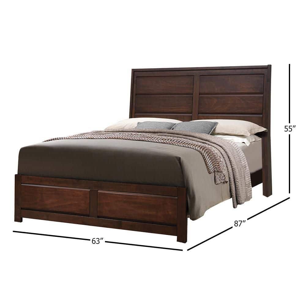 Walnut Queen Platform Bed with Storage Drawers and Upholstered Headboard