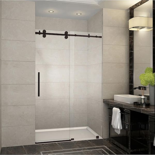 Aston Langham 44 in. - 48 in. x 75 in. Frameless Sliding Shower Door in Bronze