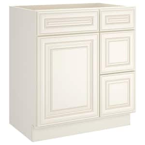30 in. W x 21 in. D x 34.5 in. H in Cameo White Plywood Ready to Assemble Vanity  Base 3-Drawers Kitchen Cabinet