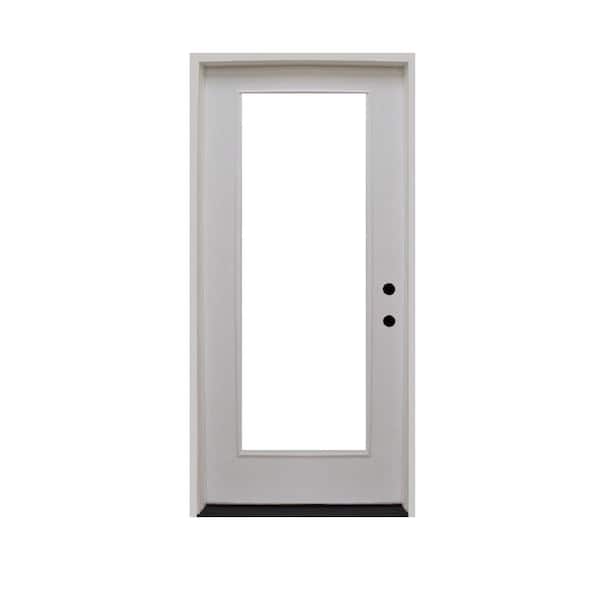 Steves & Sons Legacy 30 in. x 80 in. Left-Hand/InswingFull Lite Clear Glass White Primed Fiberglass Prehung Front Door w/6 in. Jamb