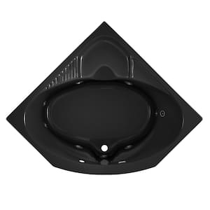 CAPELLA 55 in. x 55 in. Acrylic Center Drain Corner Drop-In Whirlpool Bathtub with Heater in Black