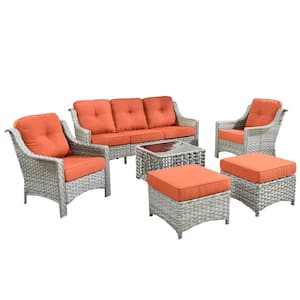 Verona Grey 5-Piece Wicker Modern Outdoor Patio Conversation Sofa Seating Set with Orange Red Cushions