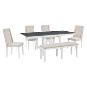 Gray 6-Piece Dining Table with 4-Chairs and 1-Bench