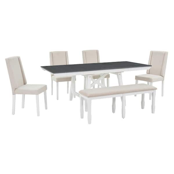Nestfair Gray 6-Piece Dining Table with 4-Chairs and 1-Bench