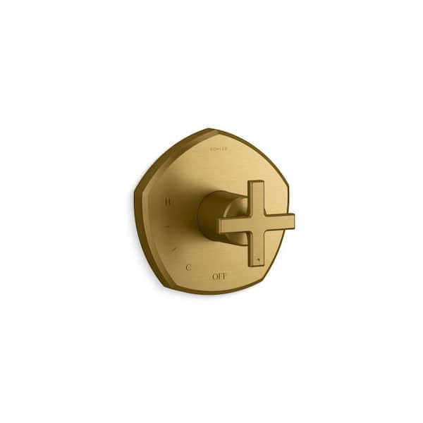 KOHLER Occasion Cross 1-Handle Tub and Shower Faucet Trim in Vibrant Brushed Moderne Brass with Pressure-balancing Technology