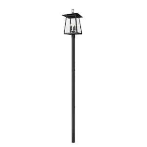 Rainer 5-Light Black Aluminum Hardwired Outdoor Weather Resistant Post Light Set with no bulbs included