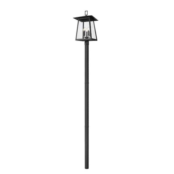 Rainer 5-Light Black Aluminum Hardwired Outdoor Weather Resistant Post Light Set with no bulbs included