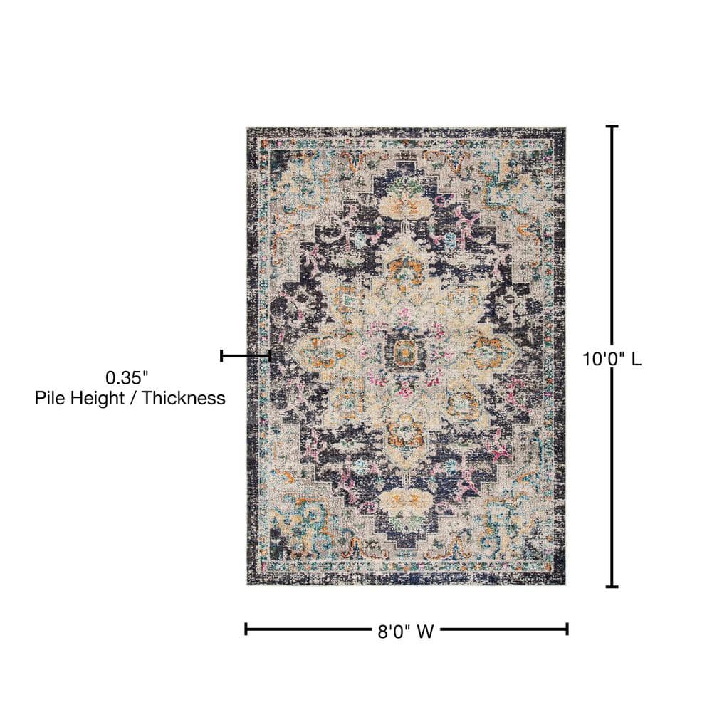 Black and Gold 8' x 10' Synthetic Non-slip Rectangular Area Rug