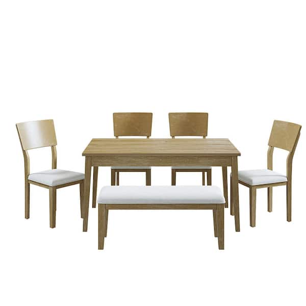 JAYDEN CREATION Rocio 6-piece Farmhouse Style Natrual Dining Sets with Solid Wood Frame