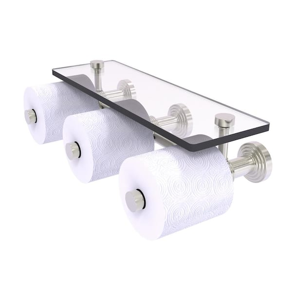Allied Brass Waverly Place Collection Wall Mounted Toilet Paper Holder in Satin Nickel with Glass Shelf