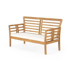 Chedworth Acacia Wood Outdoor Loveseat with Cream Cushions