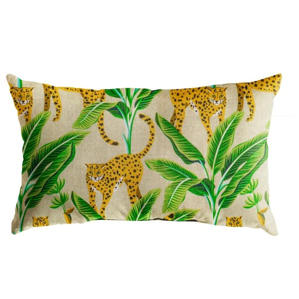 SORRA HOME Yellow/Green Rectangular Outdoor Knife Edge Lumbar Pillow