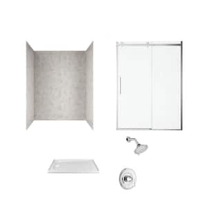 Passage 60 in. x 72 in. Left Drain 4-Piece Glue-Up Alcove Shower Wall Door Chatfield Shower Kit in Platinum Marble