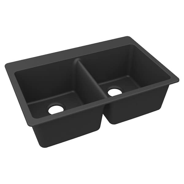 Elkay Quartz Classic 33 in. Drop-in Double Bowl Matte Black Granite/Quartz Composite Kitchen Sink Only