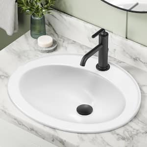 Elavo 22 in. Oval Porcelain Ceramic Drop-In Top Mount Bathroom Sink in White with Overflow Drain