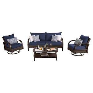 Barcelo 4-Piece Motion Wicker Patio Deep Seating Conversation Set with Sunbrella Navy Blue Cushions