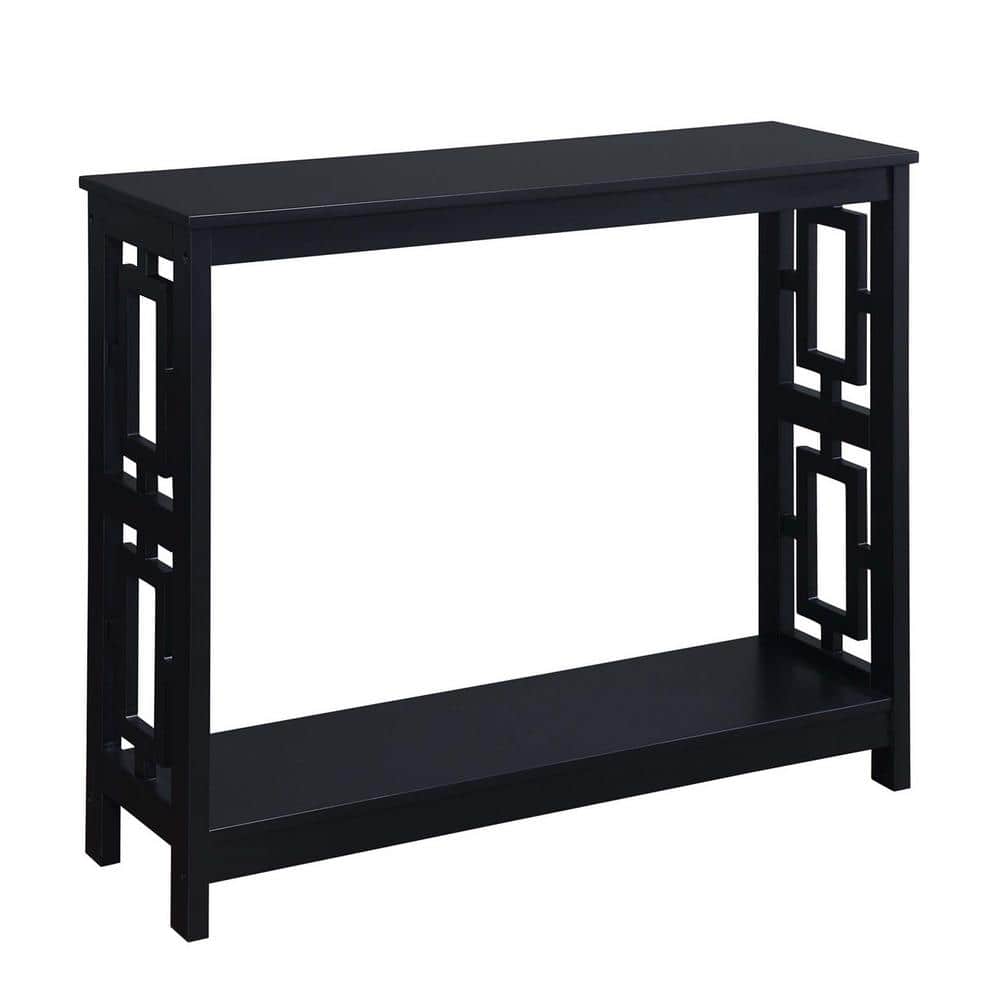 Black Wood Console Table with Storage Shelf