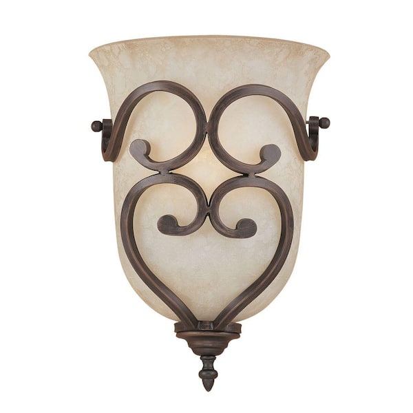 Millennium Lighting 1-Light Rubbed Bronze Wall Sconce with Turinian Scavo Glass