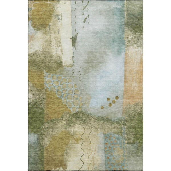 Mayfield Premium Machine Washable Abstract AMF2127 Green 5 ft. x 7 ft. 6 in. Area Rug